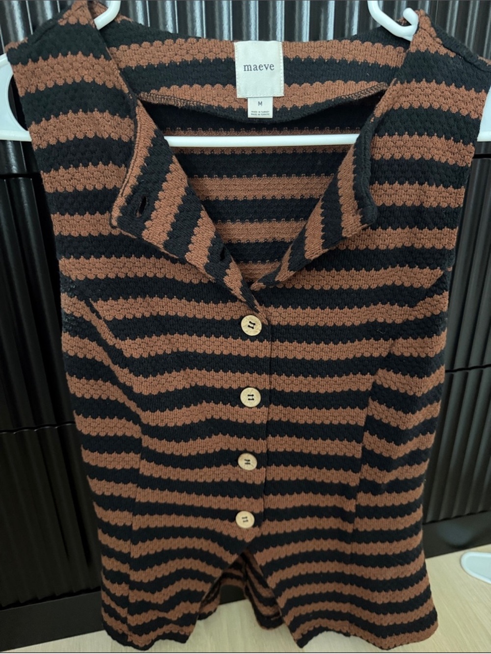 Maeve Black and Brown Striped Collared Knit Vest
